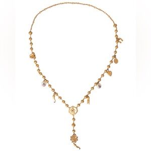 Authentic Dolce & Gabbana Gold Tone Chain Brass Beaded Statement Necklace
